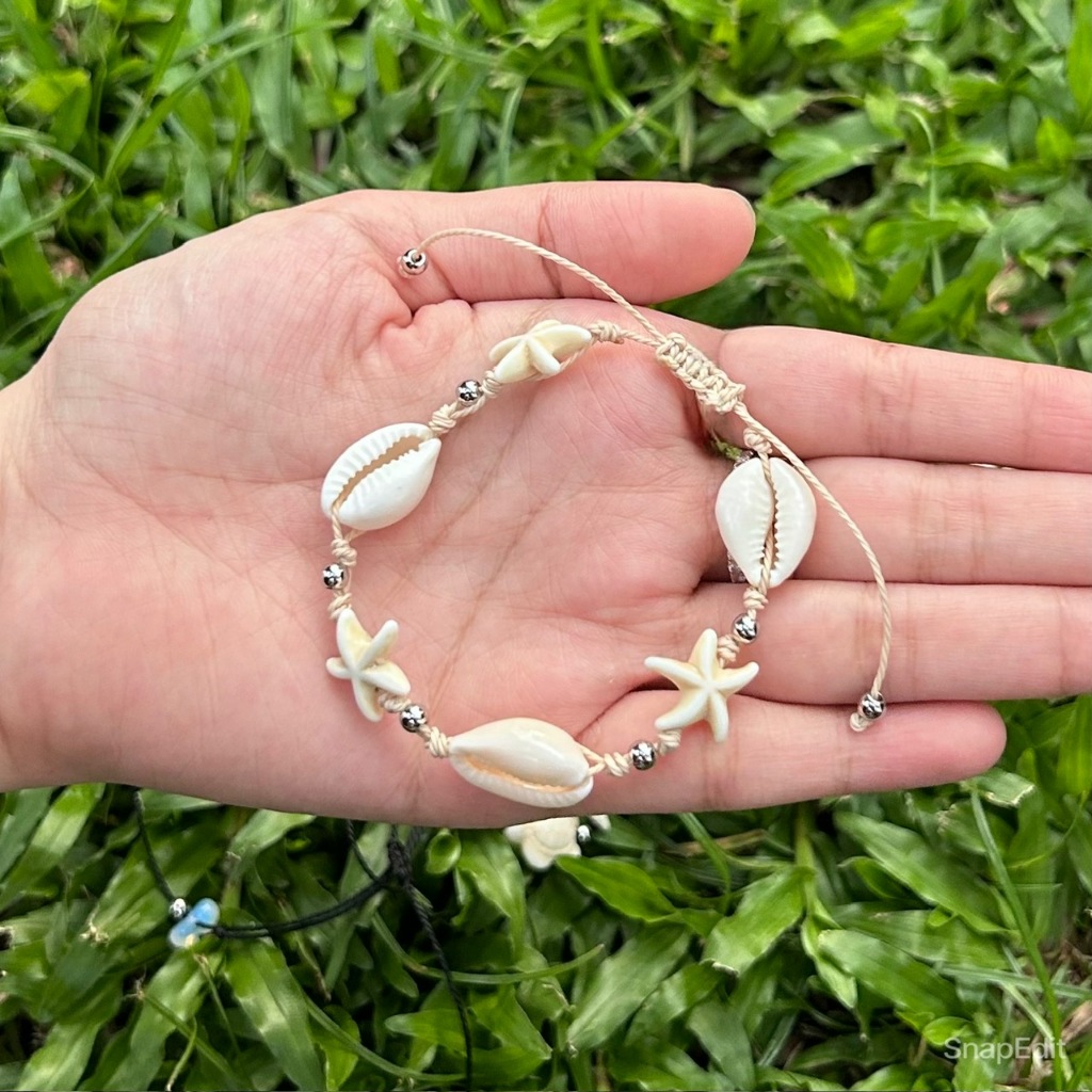 Vòng cổ / Vòng tay dây rút vỏ sò phối hạt thép Bloom Strafish QUEMEO độc lạ