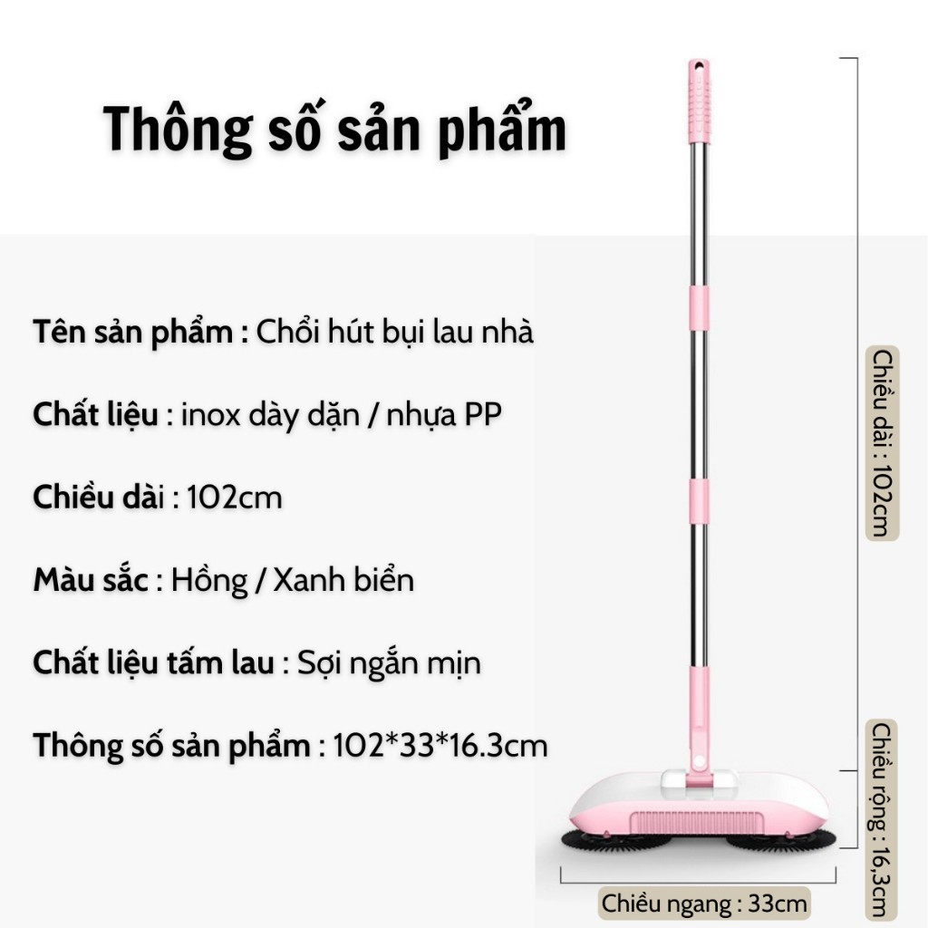 Chổi quét nhà thông minh, chổi hút bụi lau nhà, chổi quét bụi inox xoay 360 độ, dọn dẹp nhà cửa tiện lợi