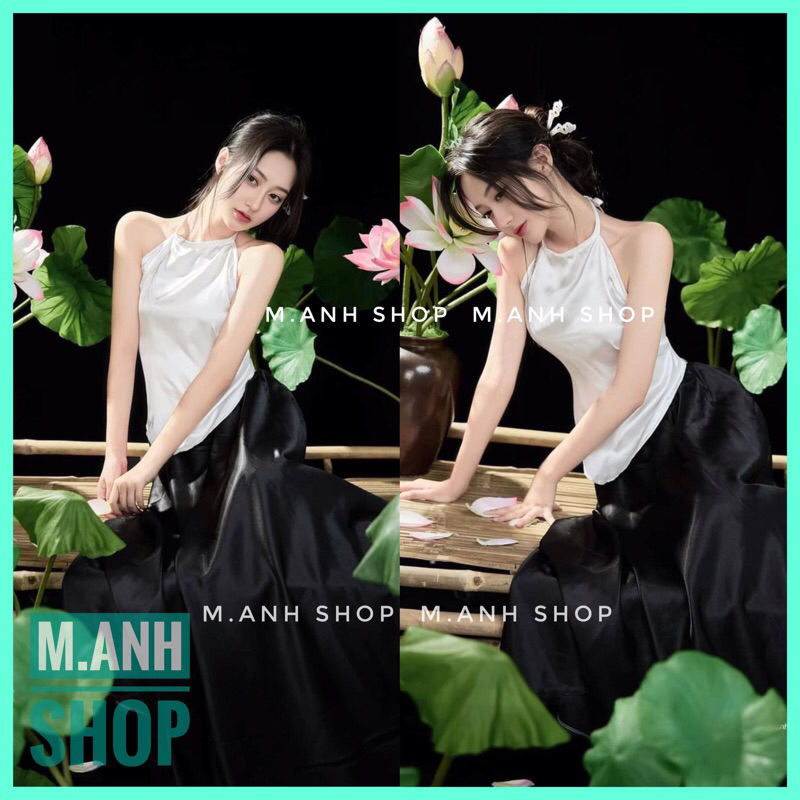 Áo Yếm Mảnh Ngắn Chụp Sen Lụa Phi Bóng Truyền Thống Kết Hợp Váy Đụp