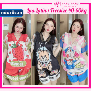 Đồ ngủ nữ 40-60kg, pijama đùi ngắn tay voan cổ tim bèo lụa latin mịn mát 60CC07, đồ bộ nữ đồ mặc nhà tiểu thư dễ thương
