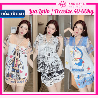 Đồ ngủ nữ 40-60kg, pijama đùi ngắn tay voan cổ tim bèo lụa latin mịn mát 60CC07, đồ bộ nữ đồ mặc nhà tiểu thư dễ thương