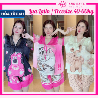 Đồ ngủ nữ 40-60kg, pijama đùi ngắn tay voan cổ tim bèo lụa latin mịn mát 60CC07, đồ bộ nữ đồ mặc nhà tiểu thư dễ thương