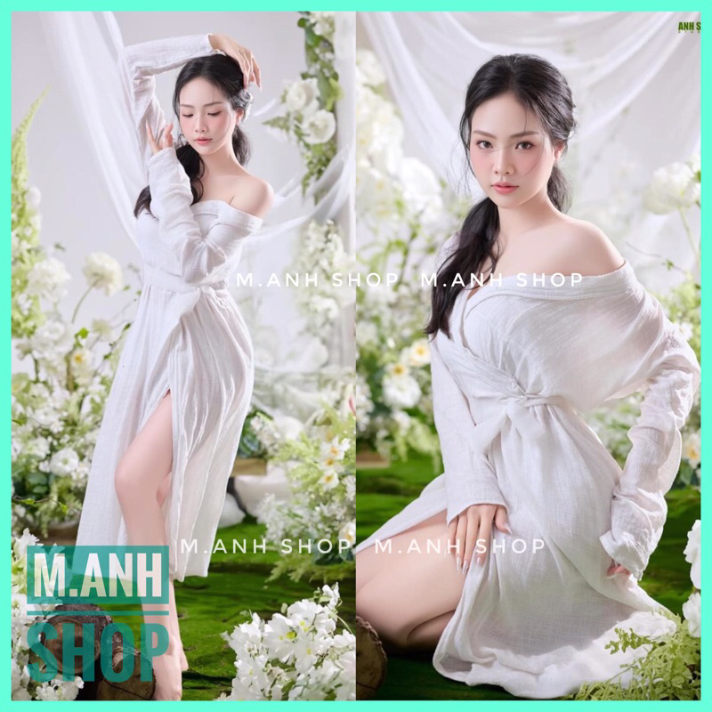 Sét Áo Choàng Đũi Mầu Trắng Chụp Ảnh Nghệ Thuật Nàng Thơ Sang Chảng Sexy Cao Cấp