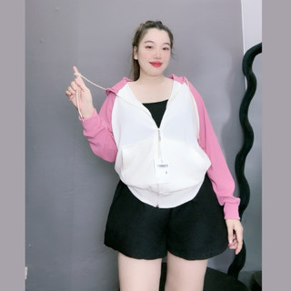 Áo Khoác Nữ Bigsize Form Rộng Dáng Bomber Có Túi Trong Mũ Vải Nỉ Gân 2 Da 60-95kg KHOAC3