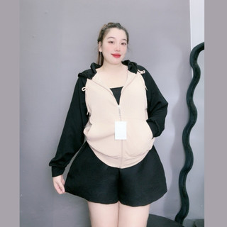 Áo Khoác Nữ Bigsize Form Rộng Dáng Bomber Có Túi Trong Mũ Vải Nỉ Gân 2 Da 60-95kg KHOAC3