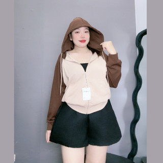 Áo Khoác Nữ Bigsize Form Rộng Dáng Bomber Có Túi Trong Mũ Vải Nỉ Gân 2 Da 60-95kg KHOAC3