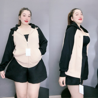 Áo Khoác Bigsize Nữ Có Túi Trong Mũ Che Nắng Form Rộng Vải Nỉ Gân 60-95kg KHOAC3