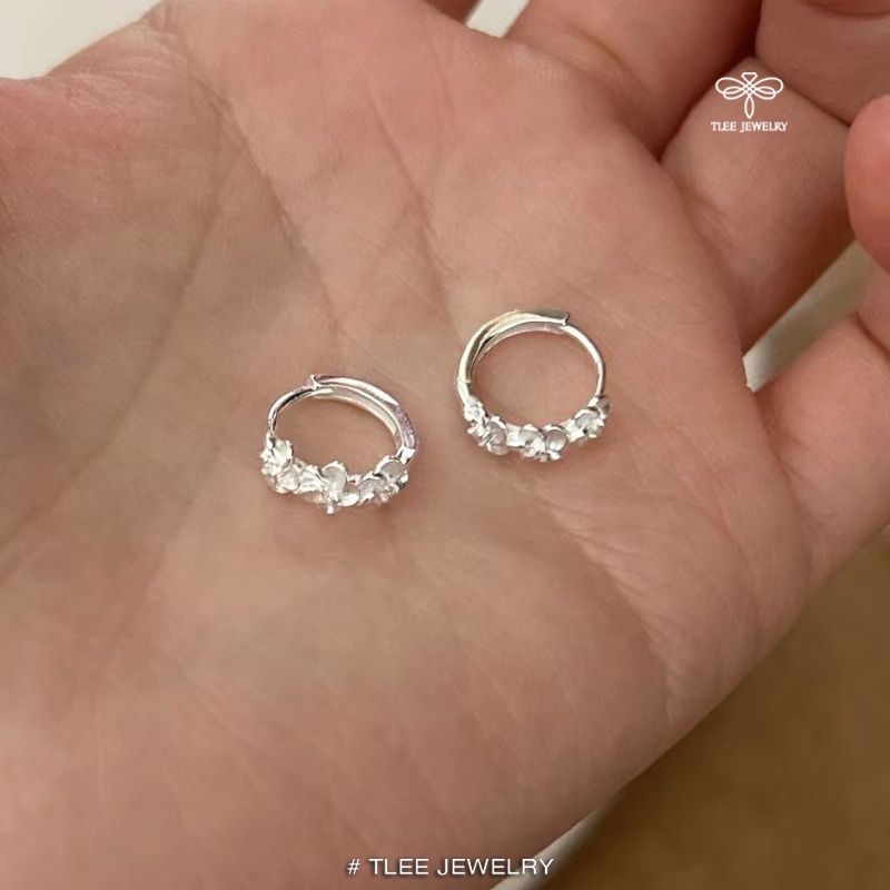 Khuyên tai bạc nữ TLEE, bông tai tròn trơn hình đài hoa xinh xắn TLEE JEWELRY B0409