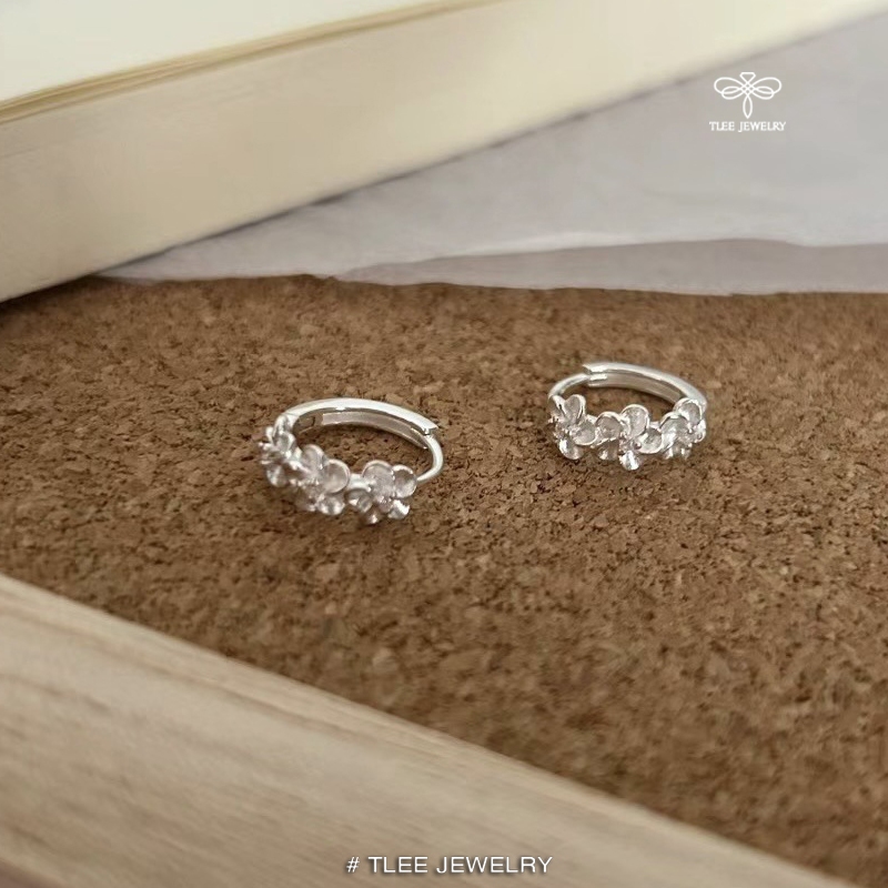 Khuyên tai bạc nữ TLEE, bông tai tròn trơn hình đài hoa xinh xắn TLEE JEWELRY B0409