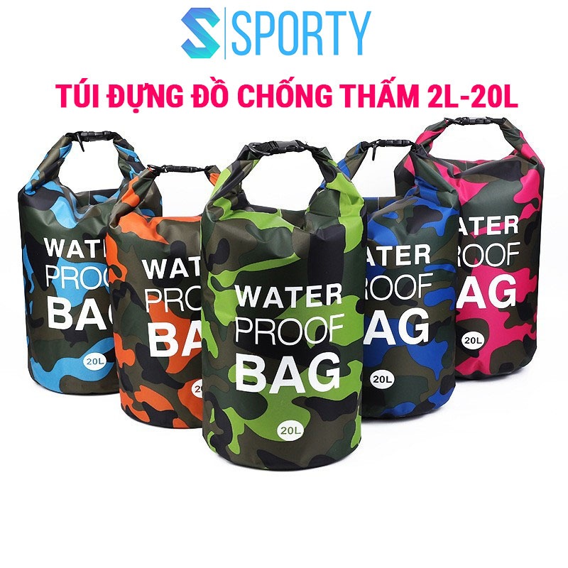 Túi chống thấm nước rằn ri SPORTY, túi đeo chéo chất liệu polyester cao cấp dung tích từ 2L đến 20L