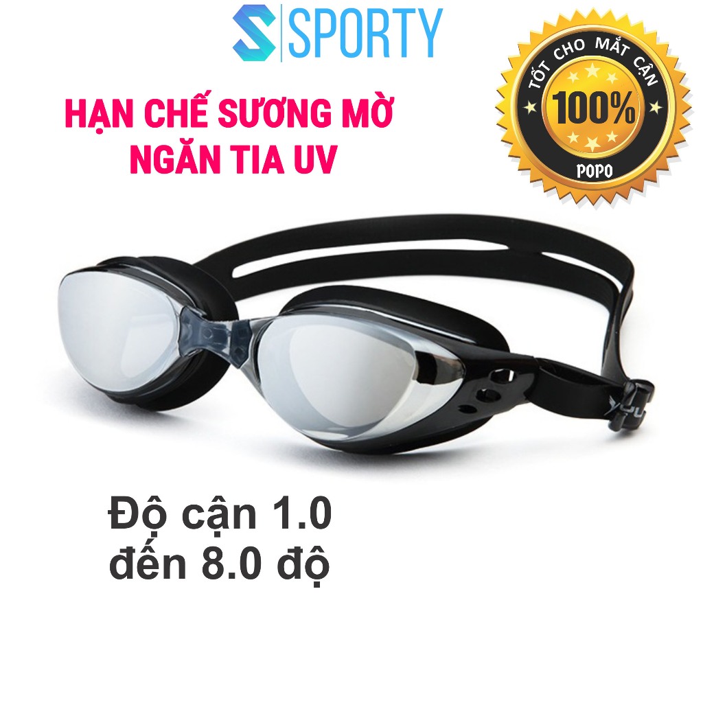 Kính bơi cận 610 SPORTY có độ từ 1.5 đến 8.0 cản tia UV, hạn chế sương mờ