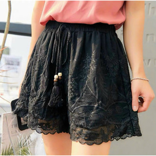 Quần short đùi ren hai lớp cạp chun ren gấu nhọn, gấu hoa