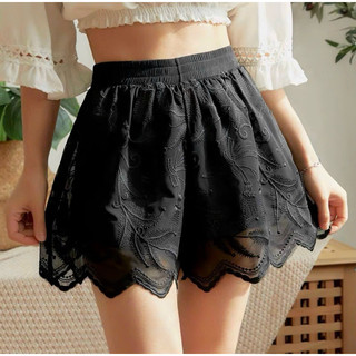 Quần short đùi ren hai lớp cạp chun ren gấu nhọn, gấu hoa