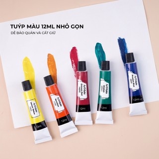Màu Nước Acrylic Dạng Tuýp 12ml ARTMATE 12/24 Màu Tươi Sáng, Đặc, Nhanh Khô Kèm Cọ Vẽ Và Khay Pha AM-AC0001/0002