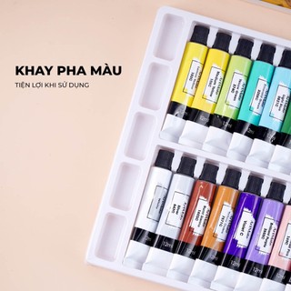 Màu Nước Acrylic Dạng Tuýp 12ml ARTMATE 12/24 Màu Tươi Sáng, Đặc, Nhanh Khô Kèm Cọ Vẽ Và Khay Pha AM-AC0001/0002