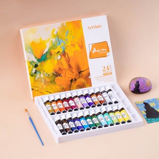 Màu Nước Acrylic Dạng Tuýp 12ml ARTMATE 12/24 Màu Tươi Sáng, Đặc, Nhanh Khô Kèm Cọ Vẽ Và Khay Pha AM-AC0001/0002