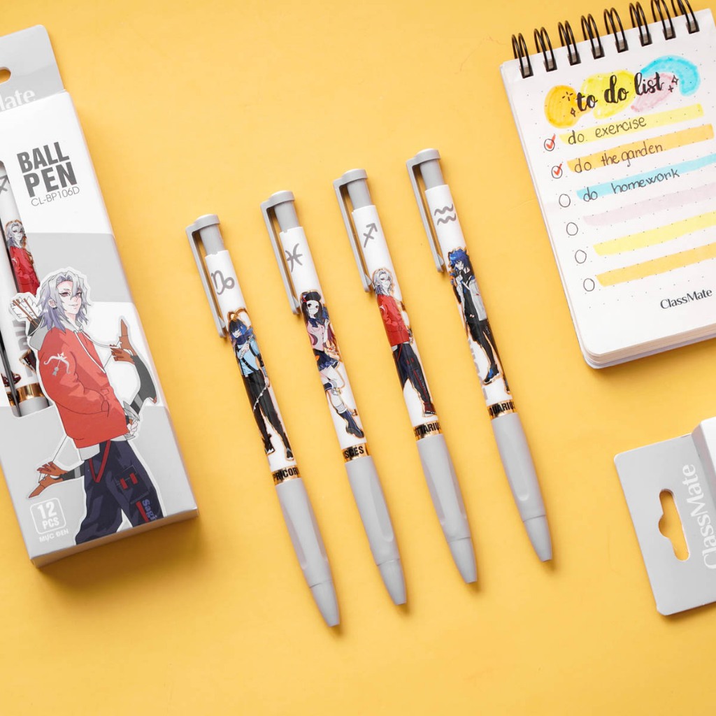 Hộp 12 Bút Bi Classmate Bút Ngòi 0.5mm Bút Mực Đen, Xanh Viết Trơn, Mực Ra Đều, Ghi Chép Hình Cung Hoàng Đạo CL-BP106