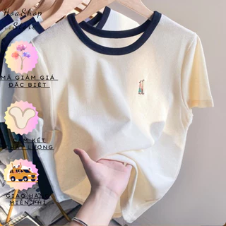 Áo Thun Nữ, Áo Baby Tee Nữ Cotton Ngắn Tay Thêu Họa Tiết Cặp Đôi