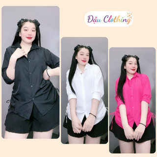 Áo sơ mi bigsize nữ tay dài rút dây hai bên form rộng vải lụa chéo mềm mát sành điệu AT4