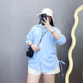Áo sơ mi bigsize nữ tay dài rút dây hai bên form rộng vải lụa chéo mềm mát sành điệu AT4