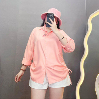 Áo sơ mi bigsize nữ tay dài rút dây hai bên form rộng vải lụa chéo mềm mát sành điệu AT4