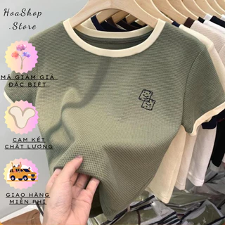 Áo Baby Tee, Áo Thun Nữ Thêu Hình Xúc Xắc Vải Cotton Tổ Ong Thoáng Mát