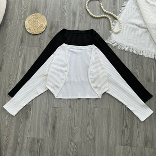 Áo Khoác Cardigan Nữ Bigsize Khoác Ngoài Tay Dài Phồng Nữ Tính Vải Thun Gân Mỏng Co Giãn KG