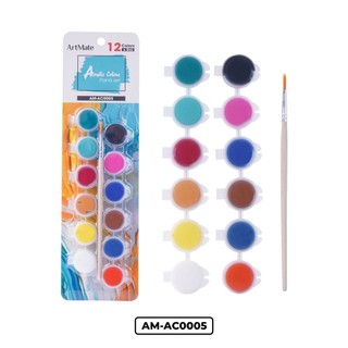 Màu Nước Acrylic Hũ 5ml ARTMATE 12/24 Màu Nhanh Khô Dùng Vẽ Vải, Trên Tường, Tô Tượng Kèm Cọ Vẽ AM-AC0005/0006