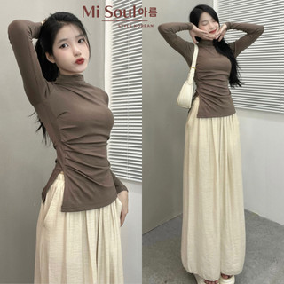 Áo Giữ Nhiệt Dài Tay Nữ Cổ 3 Phân Nhúm Sườn Xẻ Tà BigSize MiSoul, Áo Thu Đông Cổ Cao Ôm Body 222