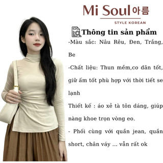 Áo Giữ Nhiệt Dài Tay Nữ Cổ 3 Phân Nhúm Sườn Xẻ Tà BigSize MiSoul, Áo Thu Đông Cổ Cao Ôm Body 222