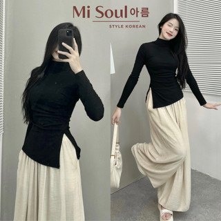 Áo Giữ Nhiệt Dài Tay Nữ Cổ 3 Phân Nhúm Sườn Xẻ Tà BigSize MiSoul, Áo Thu Đông Cổ Cao Ôm Body 222