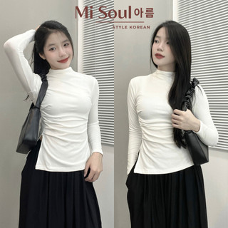 Áo Giữ Nhiệt Dài Tay Nữ Cổ 3 Phân Nhúm Sườn Xẻ Tà BigSize MiSoul, Áo Thu Đông Cổ Cao Ôm Body 222
