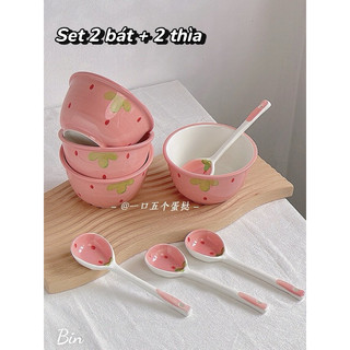 T&T0036 Set chén,bát + thìa 2 bát 2 thìa dâu bao sang chảnh