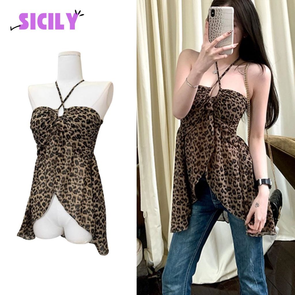 Áo yếm nữ áo quây buộc dây da báo phong cách trẻ trung Sicily DABAO