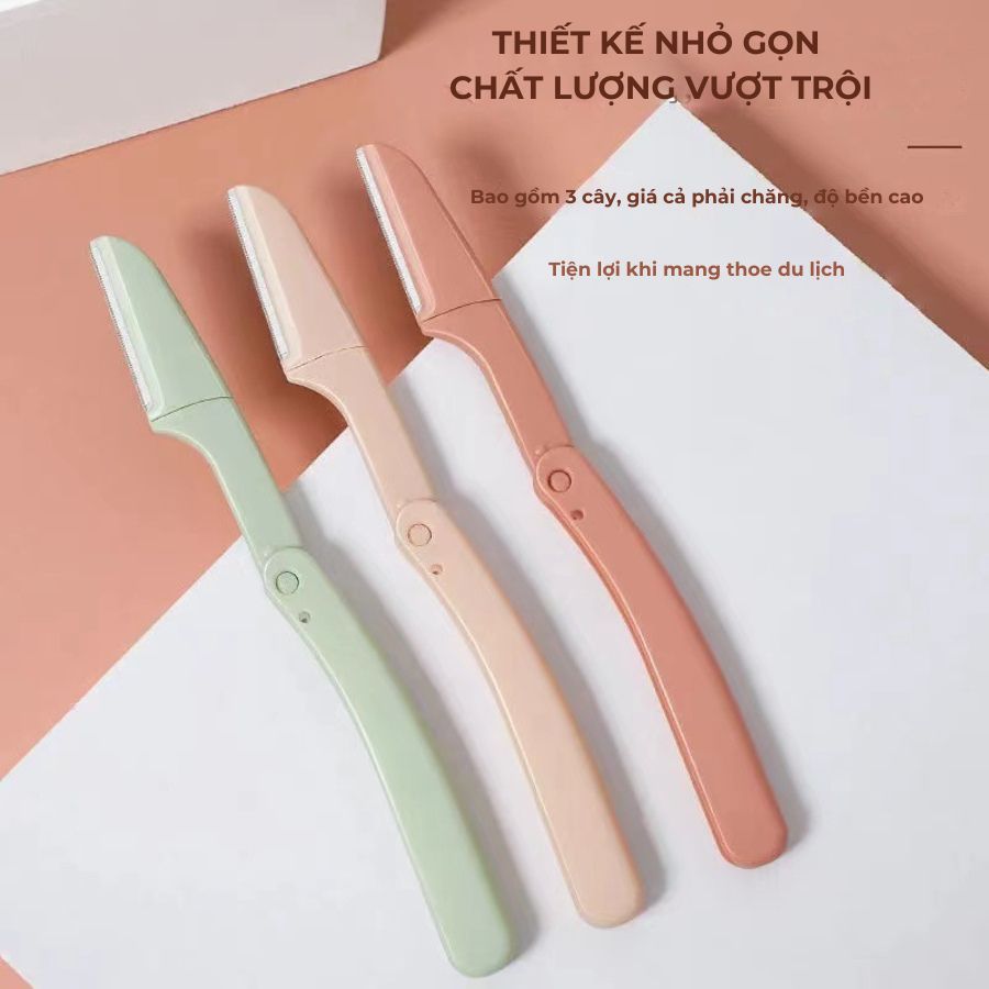 Dao tỉa lông mày gấp gọn combo 3 cây an toàn thuận tiện cho người sử dụng