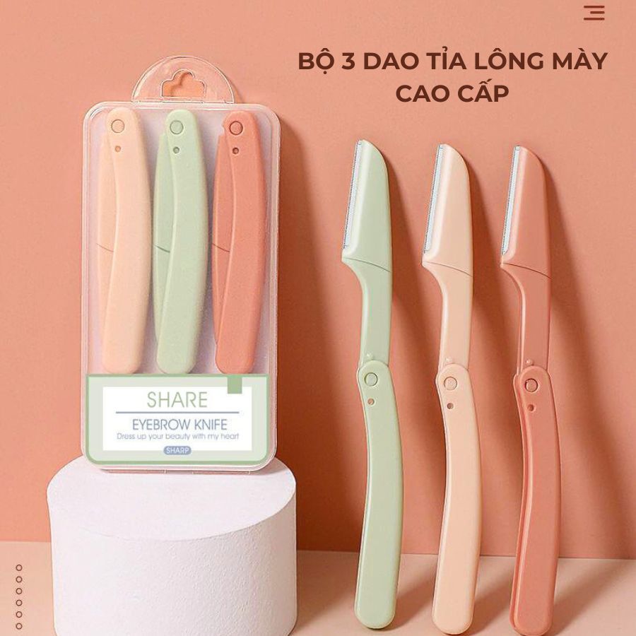 Dao tỉa lông mày gấp gọn combo 3 cây an toàn thuận tiện cho người sử dụng