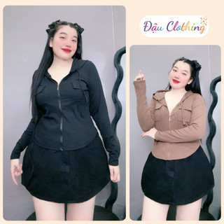 Áo khoác bigsize nữ có mũ vành rộng khóa kéo chất vải thun gân mềm mại thời trang cho bạn G18