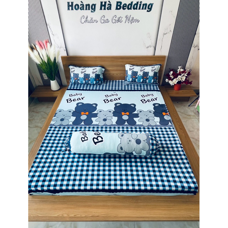 Bộ ga thun hàn quốc 4 món GẤU BEAR 3 MÀU (áo ôm cột dây)