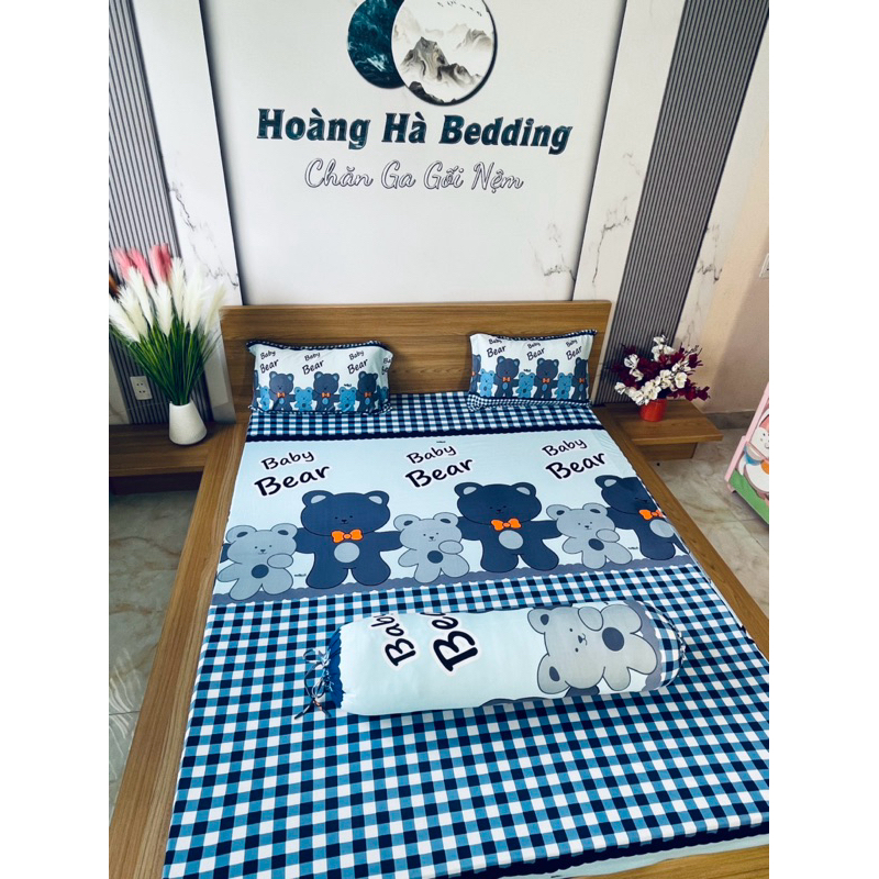 Bộ ga thun hàn quốc 4 món GẤU BEAR 3 MÀU (áo ôm cột dây)