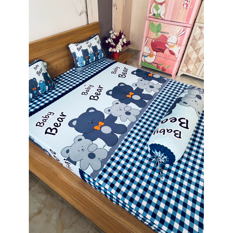 Bộ ga thun hàn quốc 4 món GẤU BEAR 3 MÀU (áo ôm cột dây)