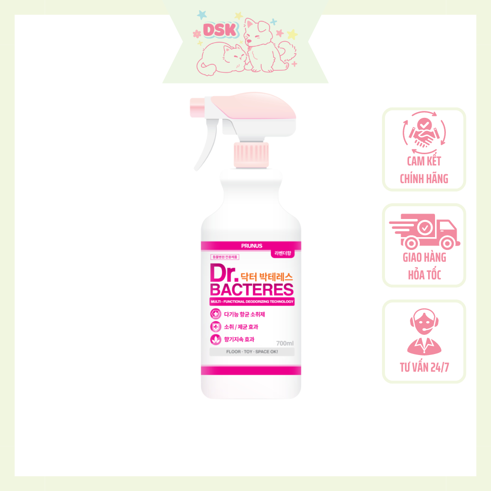Xịt Khử Mùi Diệt Khuẩn Đa Năng Cho Thú Cưng Prunus Dr.Bacteres Hương Hoa Rừng - Chai 700ml