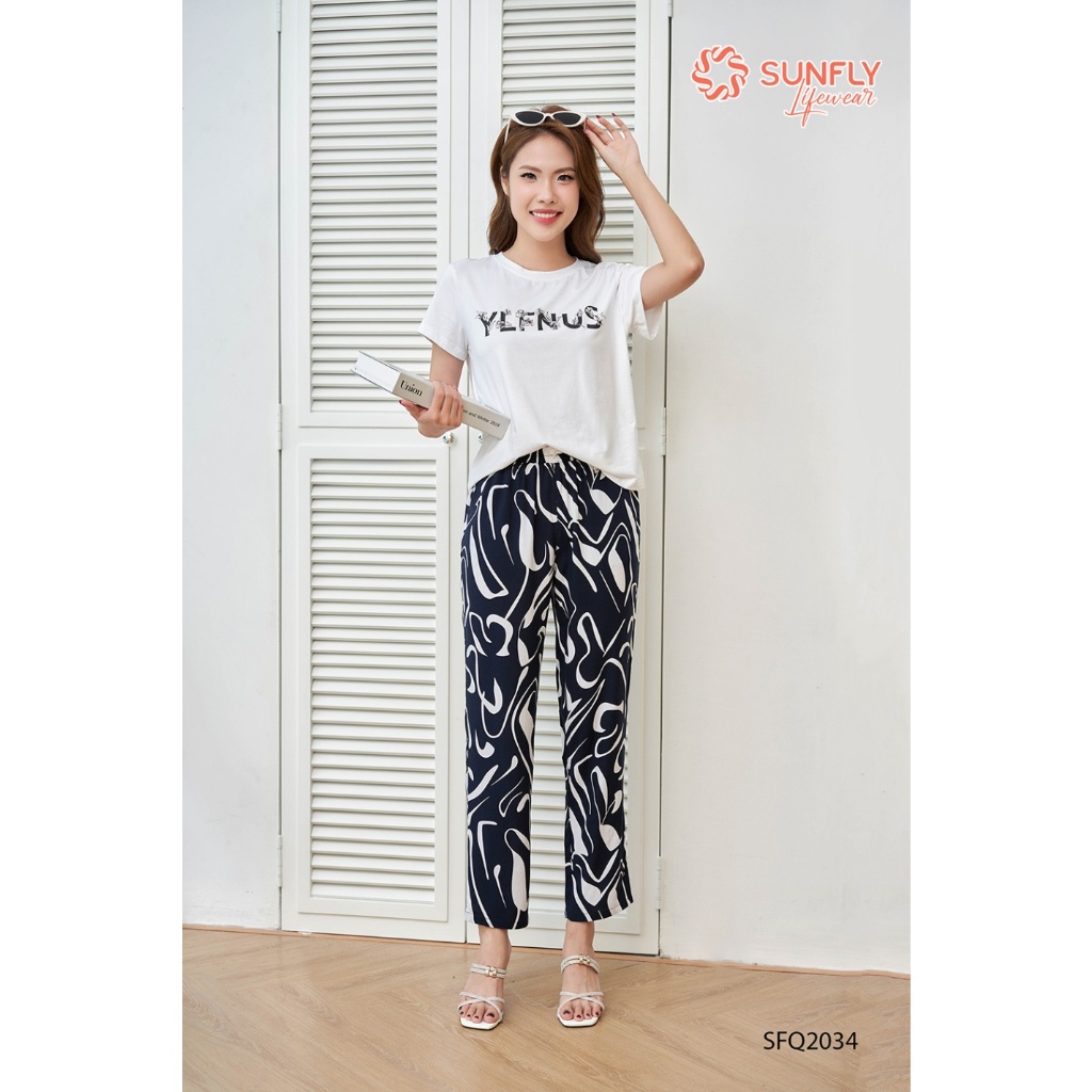 Quần dài nữ SUNFLY chất lanh dáng suông dài SFQ2034