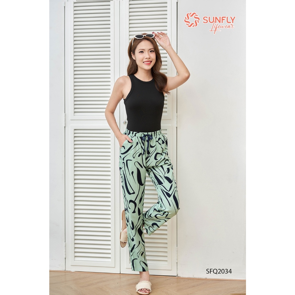 Quần dài nữ SUNFLY chất lanh dáng suông dài SFQ2034