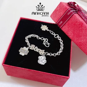 Lắc Bạc Khắc Tên Mix Cỏ 4 Lá Và Con Giáp Cho Bé - Minh Canh Jewelry