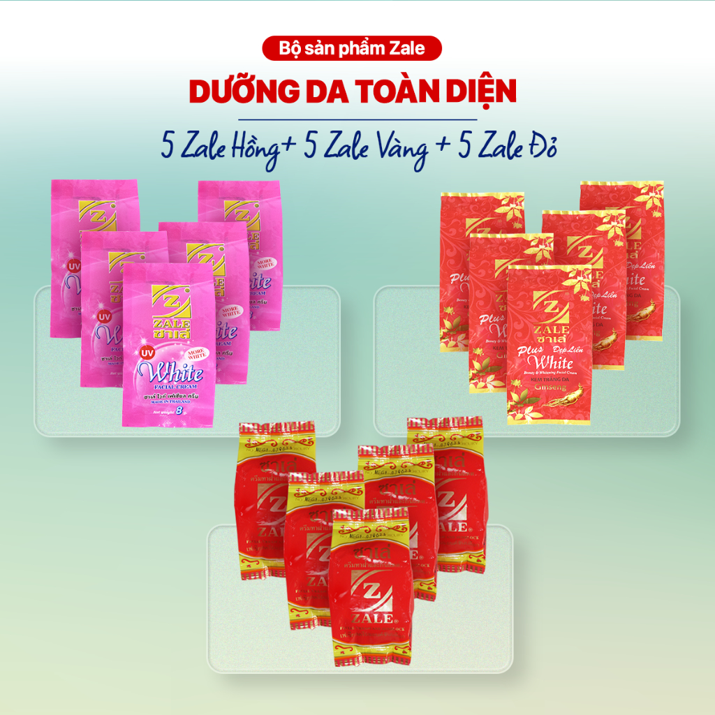 Combo 5 ZALE Hồng trắng da và 5 ZALE Đỏ mờ nám, giảm mụn và 5 ZALE VÀNG chống nắng