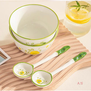 T&T0042 Set 2 bát 2 thìa sứ cao cấp hình trái bơ siêu cute sang chảnh đóng xốp từng set