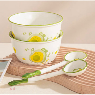 T&T0042 Set 2 bát 2 thìa sứ cao cấp hình trái bơ siêu cute sang chảnh đóng xốp từng set