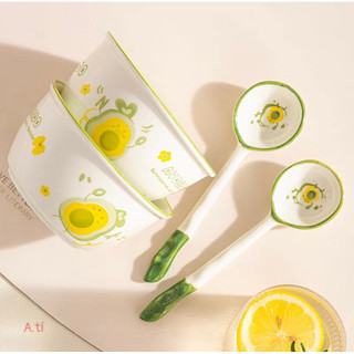 T&T0042 Set 2 bát 2 thìa sứ cao cấp hình trái bơ siêu cute sang chảnh đóng xốp từng set