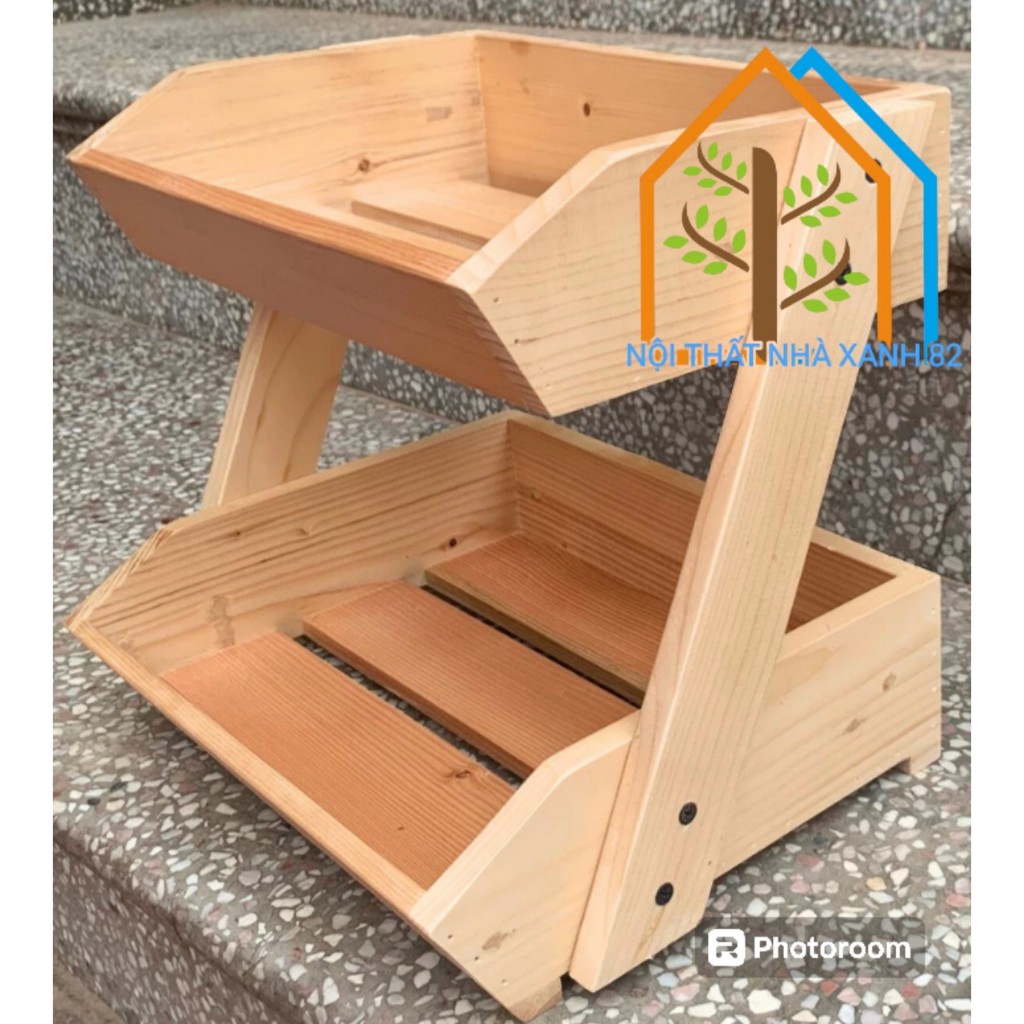 Kệ Để Trái Cây 2 Tầng Bằng Gỗ thông nhập khẩu,Khay Gỗ Đựng Trái Cây Trang Trí Trưng Bày Cửa Hàng.