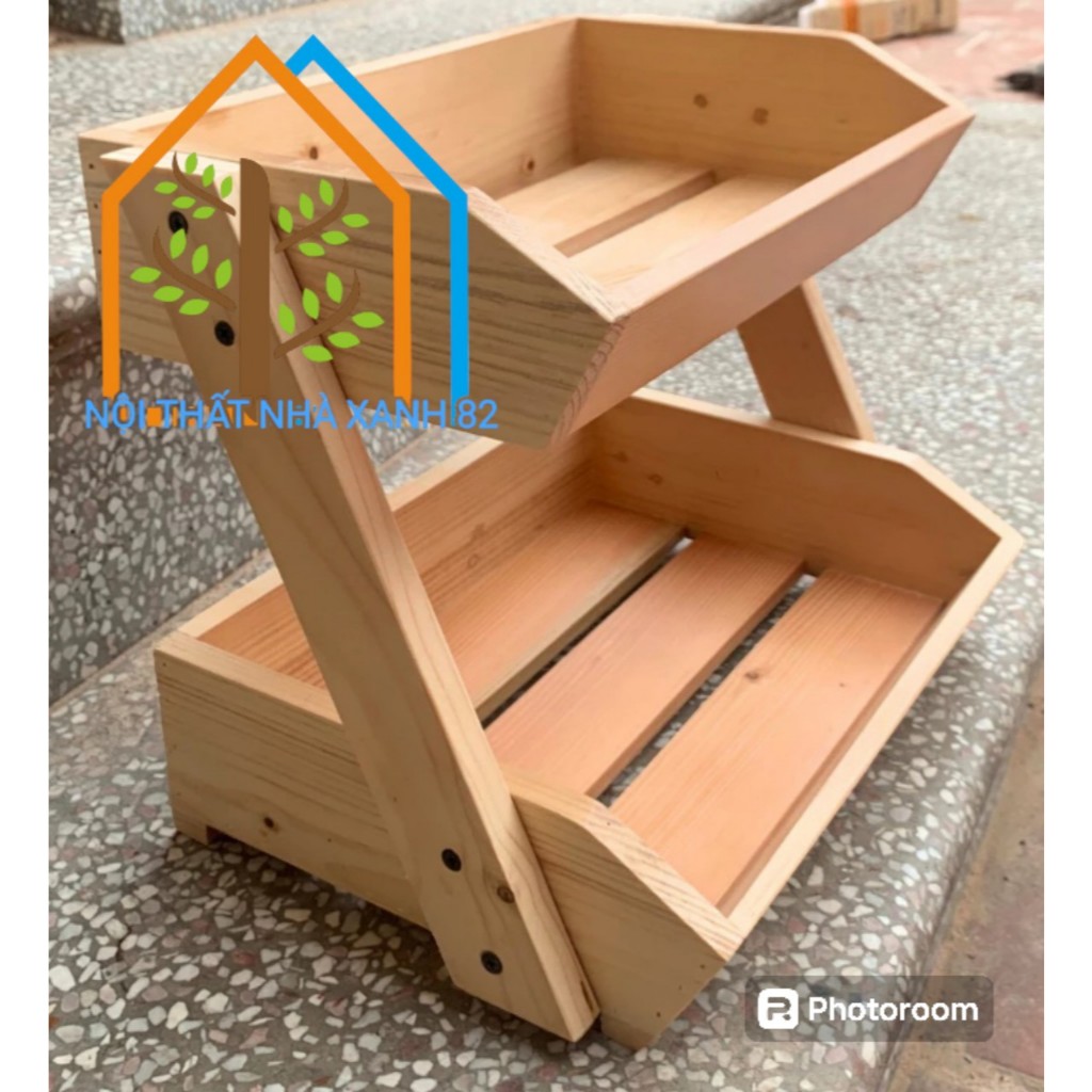 Kệ Để Trái Cây 2 Tầng Bằng Gỗ thông nhập khẩu,Khay Gỗ Đựng Trái Cây Trang Trí Trưng Bày Cửa Hàng.